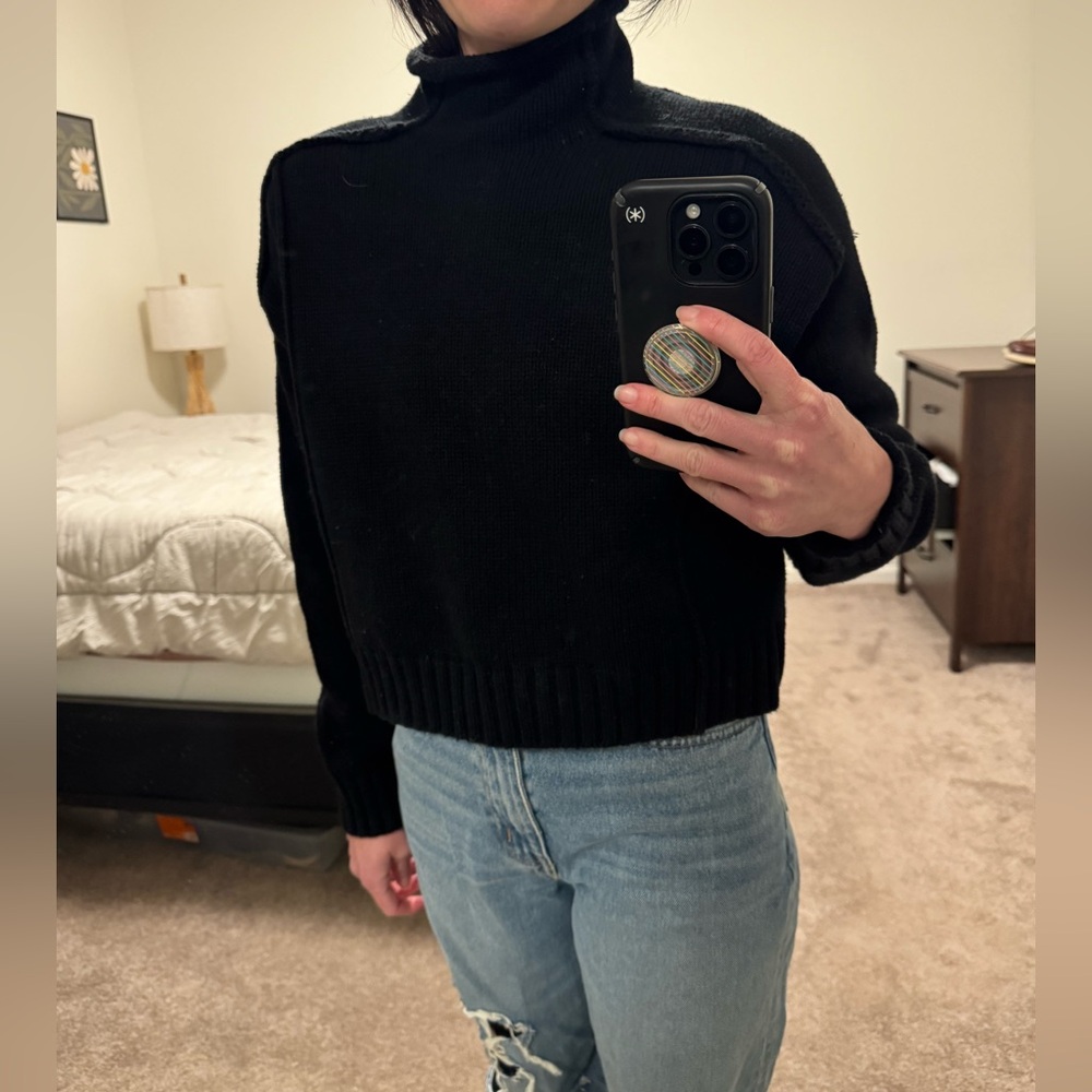 Zara Black Knit Mock Neck Sweater Size Medium Wool Blend